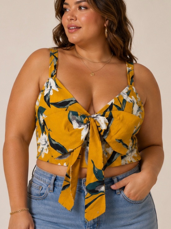 Leith Tops - Leith Floral Tie Front Crop Top Women’s XXL Golden Yellow NWT